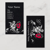 ANGEL MALERIEREN EINE PINK-BLUME, MONOGRAMM-Black  Visitenkarte (Vorne/Hinten)