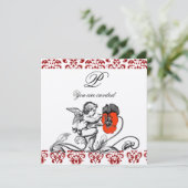 ANGEL MALERIEREN EINE ROTE BLUME DAMASK MONOGRAMM EINLADUNG (Stehend Vorderseite)
