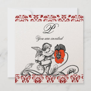 ANGEL MALERIEREN EINE ROTE BLUME DAMASK MONOGRAMM EINLADUNG
