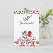 ANGEL MALERIEREN EINE ROTE BLUME DAMASK MONOGRAMM EINLADUNG (Stehend Vorderseite)