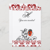 ANGEL MALERIEREN EINE ROTE BLUME DAMASK MONOGRAMM EINLADUNG (Vorne/Hinten)