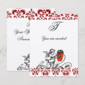 ANGEL MALERIEREN EINE ROTE BLUME DAMASK MONOGRAMM EINLADUNG (Vorne/Hinten)