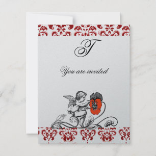 ANGEL MALERIEREN EINE ROTE BLUME DAMASK MONOGRAMM  EINLADUNG