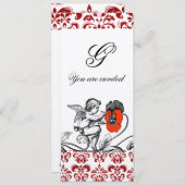 ANGEL MALERIEREN EINE ROTE BLUME DAMASK MONOGRAMM EINLADUNG (Vorne/Hinten)