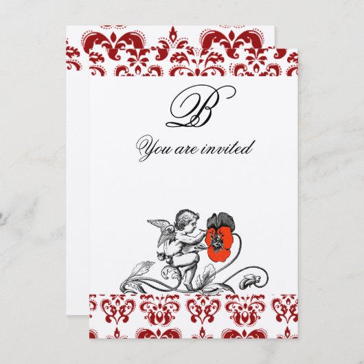 ANGEL MALERIEREN ROTE BLUME DAMASK MONOGRAM Filz Einladung (Vorne/Hinten)