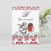 ANGEL MALERIEREN ROTE BLUME DAMASK MONOGRAM Filz Einladung (Stehend Vorderseite)