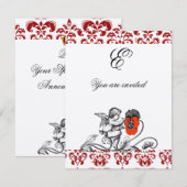 ANGEL MALERIEREN ROTE BLUME DAMASK MONOGRAM Filz Einladung (Vorne/Hinten)