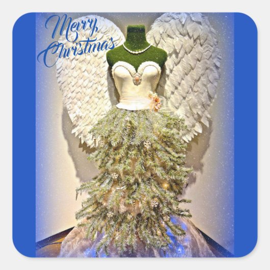 Angel Mannequin Kleid Form Weihnachtsbaum Quadratischer Aufkleber (Vorderseite)