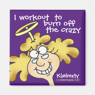 Angel Midge's Funny Cartoon Fitness Workout Lila Magnet
