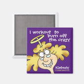 Angel Midge's Funny Cartoon Fitness Workout Purple Magnet (Vorderseite/Rückseite)