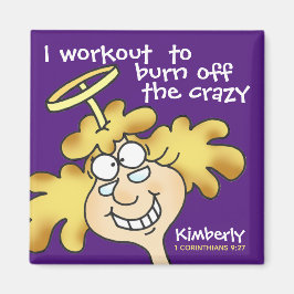 Angel Midge's Funny Cartoon Fitness Workout Purple Magnet