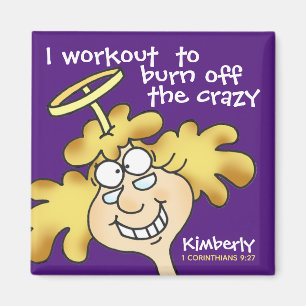 Angel Midge's Funny Cartoon Fitness Workout Purple Magnet