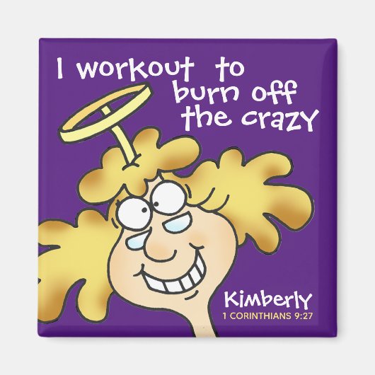 Angel Midge's Funny Cartoon Fitness Workout Purple Magnet (Vorne)