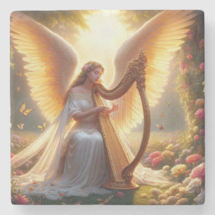 Angel Mit Blume und Schmetterlingen eine Harfe spi Steinuntersetzer