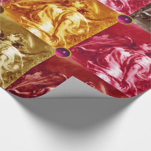 ANGEL MIT FEATHER, FARBEN GEMSTONS Weihnachten Geschenkpapier (Ecke)