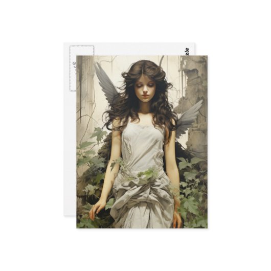 Angel mit grauen Flügeln Postkarte (Vorderseite/Rückseite Beispiel)
