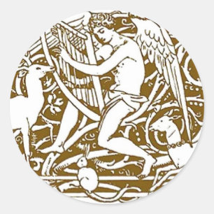 Angel mit Harp Runder Aufkleber