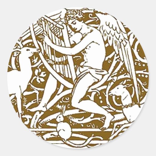 Angel mit Harp Runder Aufkleber (Vorderseite)