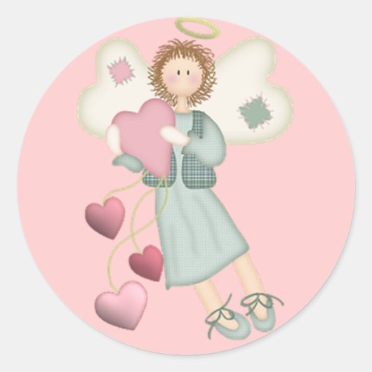 Angel mit Herz-Stickern Runder Aufkleber (Vorderseite)