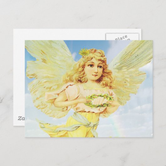 Angel mit Kranz Postkarte (Vorne/Hinten)