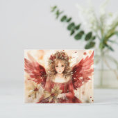 Angel mit Red Wings Christmas Feiertagskarte (Stehend Vorderseite)