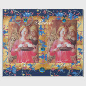 ANGEL MIT ROSE ,BLAUER FLORAL CHRISTMAS PARCHMENT GESCHENKPAPIER (Flach)