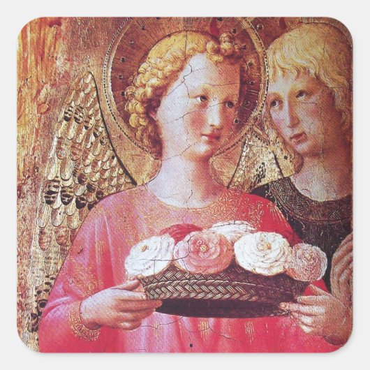 ANGEL MIT ROSE QUADRATISCHER AUFKLEBER (Vorderseite)