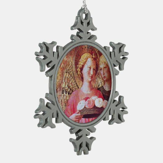 ANGEL MIT ROSE SCHNEEFLOCKEN Zinn-Ornament (Links)
