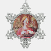ANGEL MIT ROSE SCHNEEFLOCKEN Zinn-Ornament (Vorderseite)