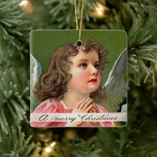 Angel mit Weihnachtsbanner beten Keramikornament (Baum)