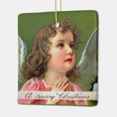 Angel mit Weihnachtsbanner beten Keramikornament (Links)