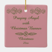 Angel mit Weihnachtsbanner beten Keramikornament (Rückseite)
