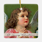 Angel mit Weihnachtsbanner beten Keramikornament (Vorderseite)