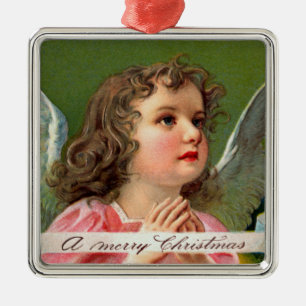 Angel mit Weihnachtsbanner beten Ornament Aus Metall