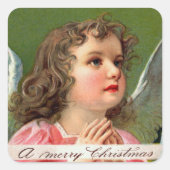 Angel mit Weihnachtsbanner beten Quadratischer Aufkleber (Vorderseite)