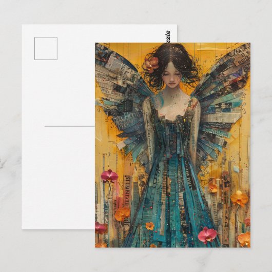Angel Mixed Media Collage Postkarte (Vorne/Hinten)