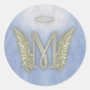 Angel Monogram Letter M Classic Round Aufkleber