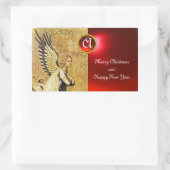 ANGEL MONOGRAM, Red Ruby Rechteckiger Aufkleber (Tasche)
