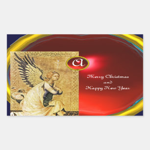 ANGEL MONOGRAM, Red Ruby Rechteckiger Aufkleber