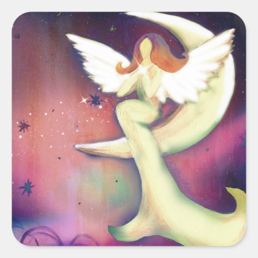Angel Moon Mystical Stars Art von Kristy McAdams Quadratischer Aufkleber (Vorderseite)