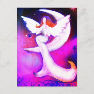 Angel Moon Stars Fairy Art Celestial Illustration Postkarte