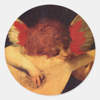 Angel Musician, Rosso Fiorentino Christlich Runder Aufkleber