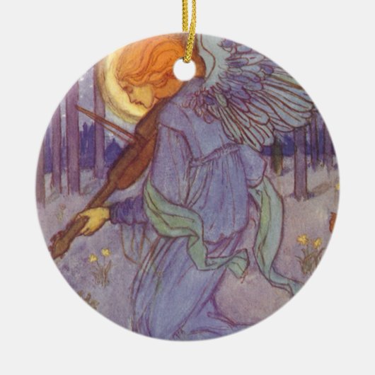 Angel Musician Violine spielen, Vintage Musik Keramikornament (Vorne)