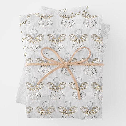 Angel of Joy Elegant Gold Weiße Perlen & Spitzen Geschenkpapier Set (Beispiel)