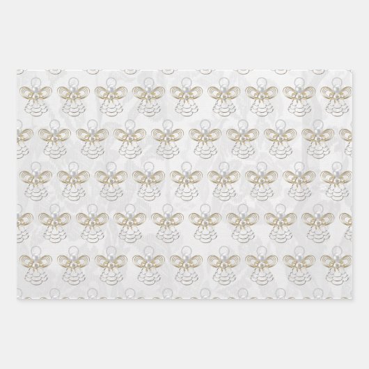 Angel of Joy Elegant Gold Weiße Perlen & Spitzen Geschenkpapier Set (Vorderseite)