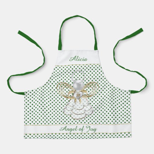 Angel of Joy Gold Filigree Christmas Green Dots Schürze (Vorderseite)