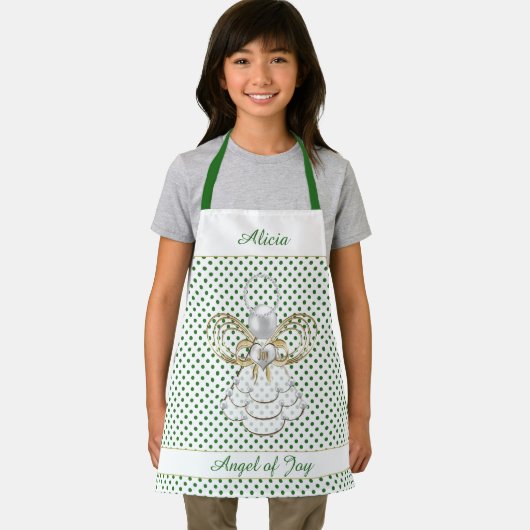 Angel of Joy Gold Filigree Christmas Green Dots Schürze (Insitu)