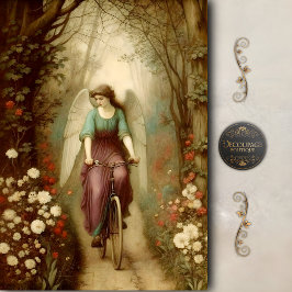 Angel on Bicycle Vintage Garden Art Decoupage Seidenpapier