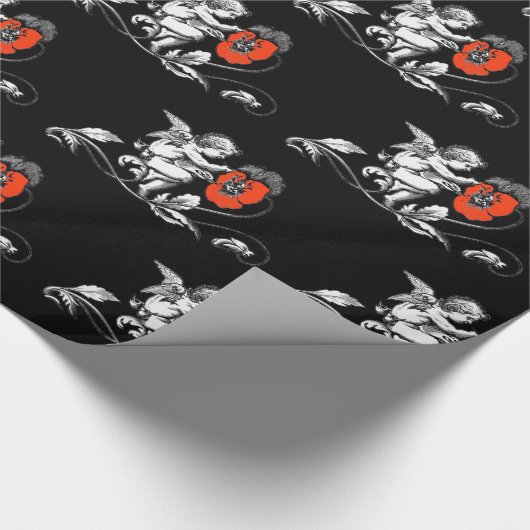 ANGEL PAINING RED BLUME Schwarz-weiß Weihnachten Geschenkpapier (Ecke)