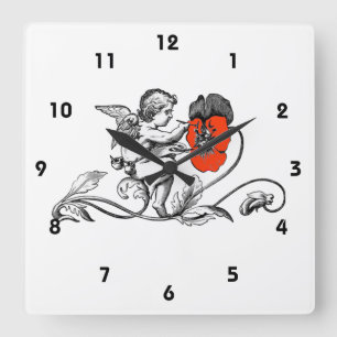 Angel Painting a Red Blume Quadratische Wanduhr